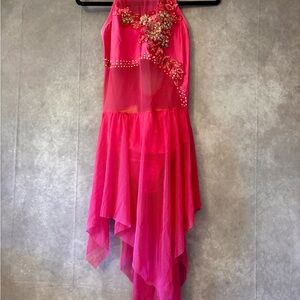 Elegant Pink Floral Kids Dance Costume